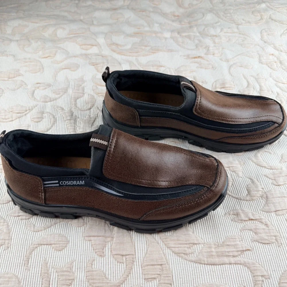 Cosidram‎ Mens Brown Faux Leather Loafers Casual Slip On Walking Shoes Size 9M